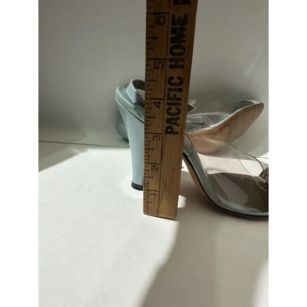 Bill Valentine Leather Turquoise Clear Sling Back Heel Sandals‎ Shoes Size 7